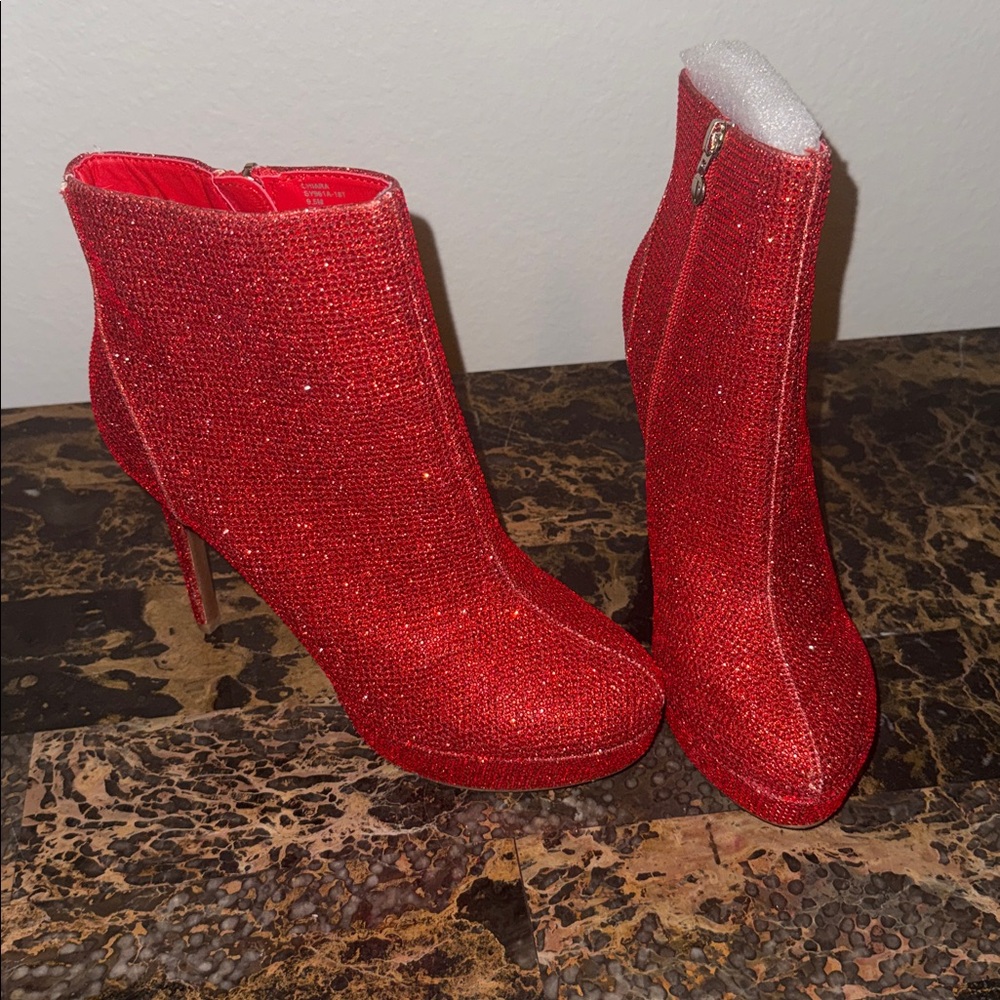 Thalia Sodi Glittering Red Ankle Booties NEW no Box